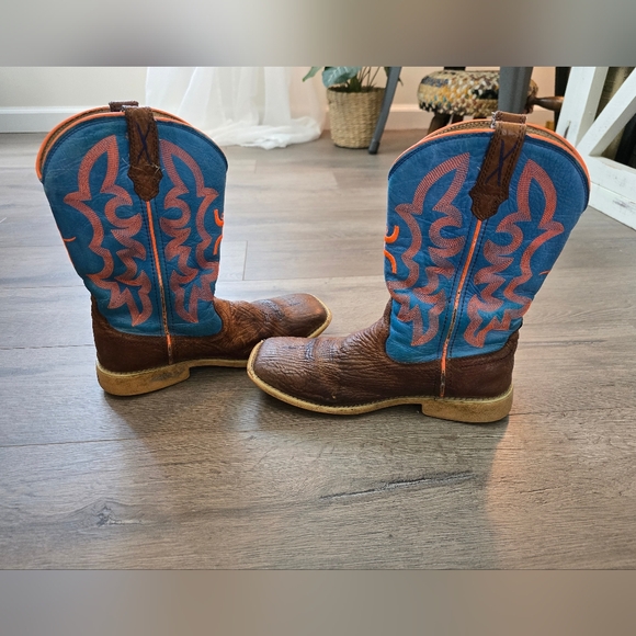 Twisted X Kids Cognac Bullhide & Neon Blue Hooey Western Cowboy Boots Kids 4 - Picture 6 of 12